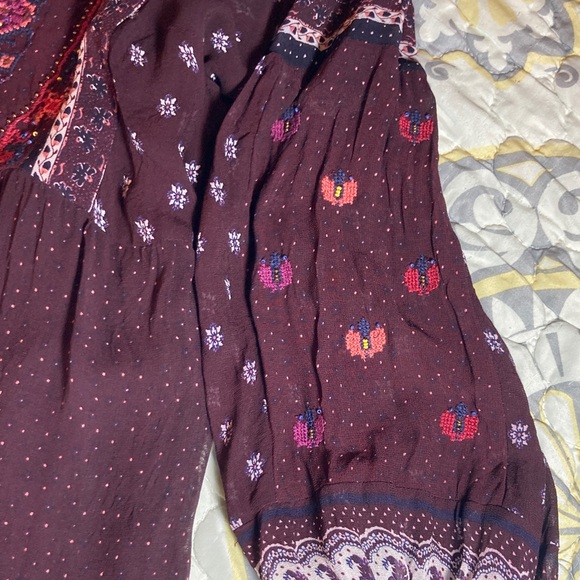 Anthropologie  Galene Embroidered Tunic Dress Size US 12 burgundy - Picture 6 of 15